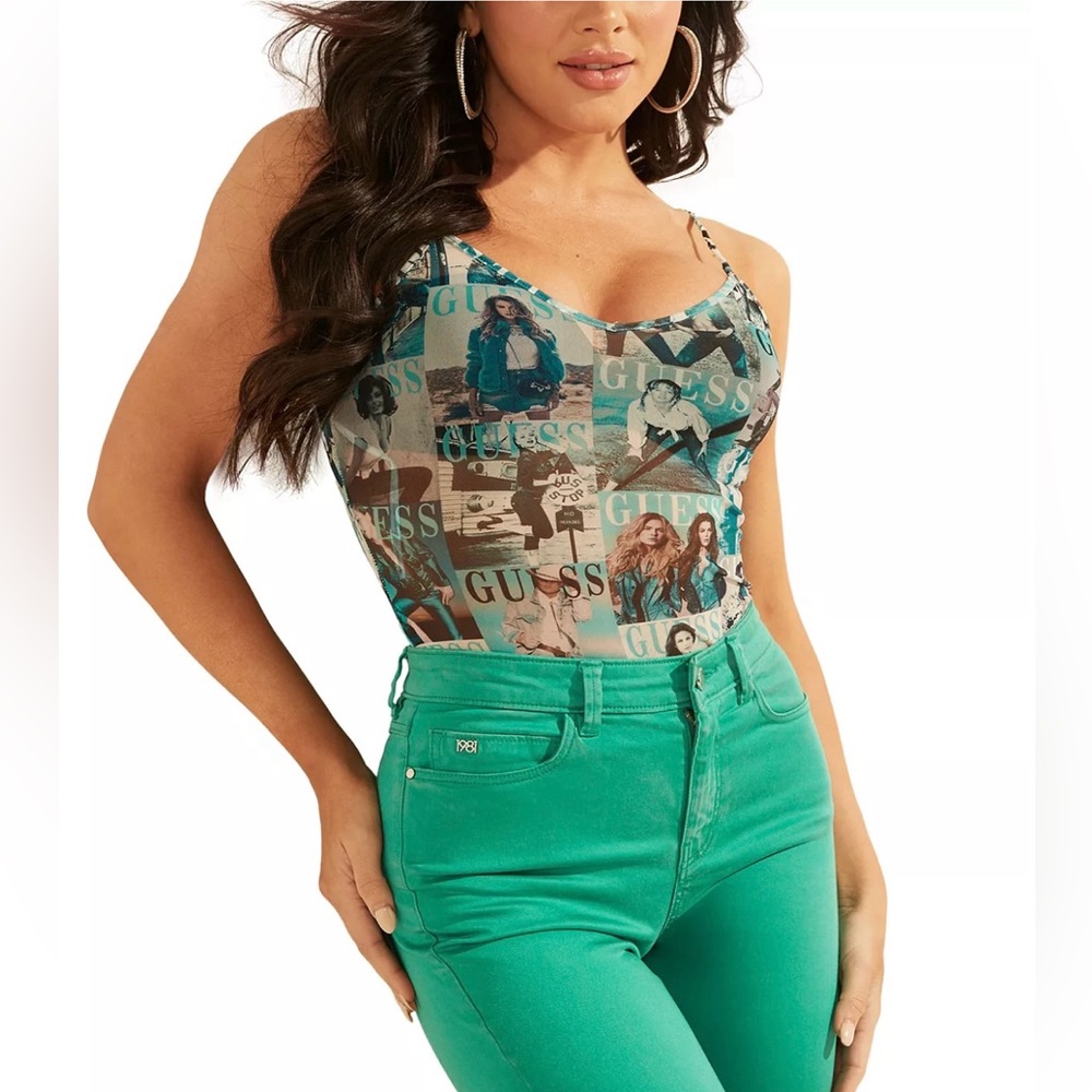 GUESS Magazine-Print Sleeveless Bodysuit NWT
